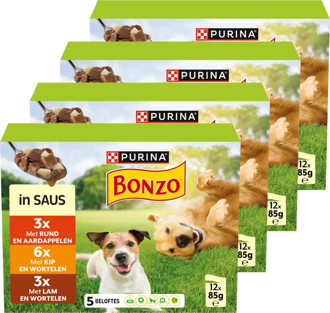 Bonzo Maaltijdzakjes Natvoer Rund Kip Lam