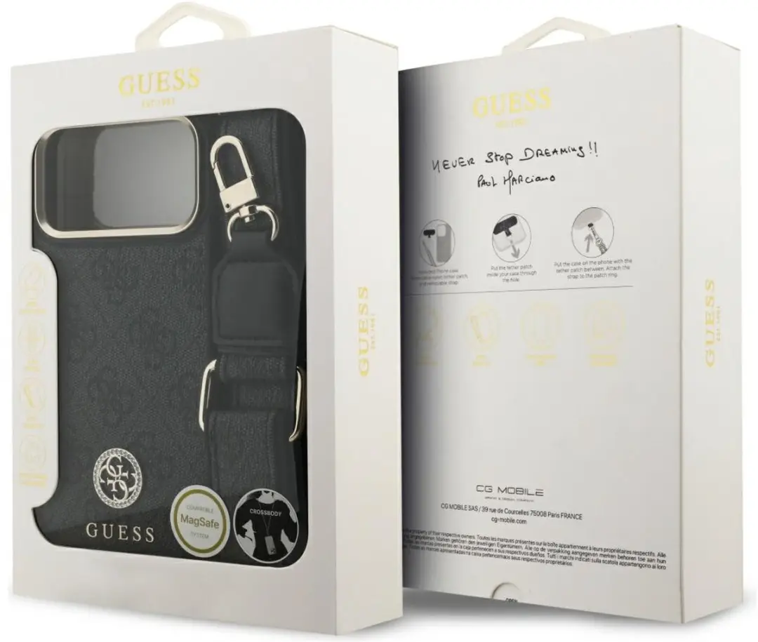 GUESS Case 4G Strass Logo Grote Band Magsafe - iPhone 17 Pro Max - Zwart