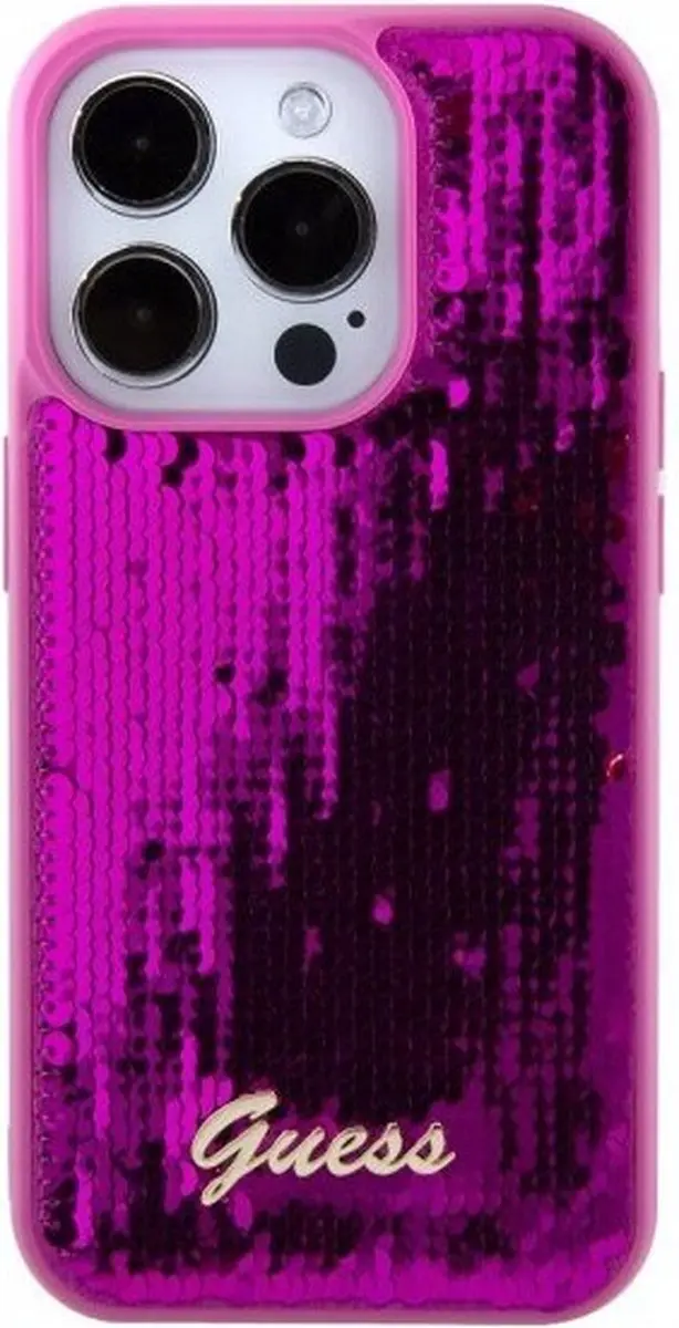 GUESS Sequins Script Logo Case Magenta - iPhone 15 Pro