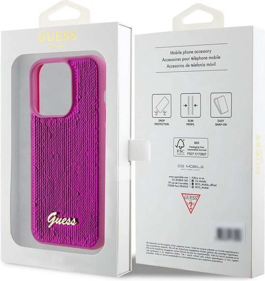 GUESS Sequins Script Logo Case Magenta - iPhone 15 Pro