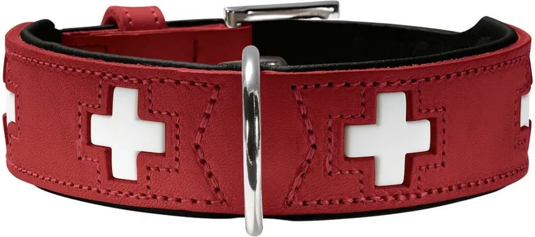Hunter Hondenhalsband Swiss Leer Nappa Rood/Zwart 50x3,9cm