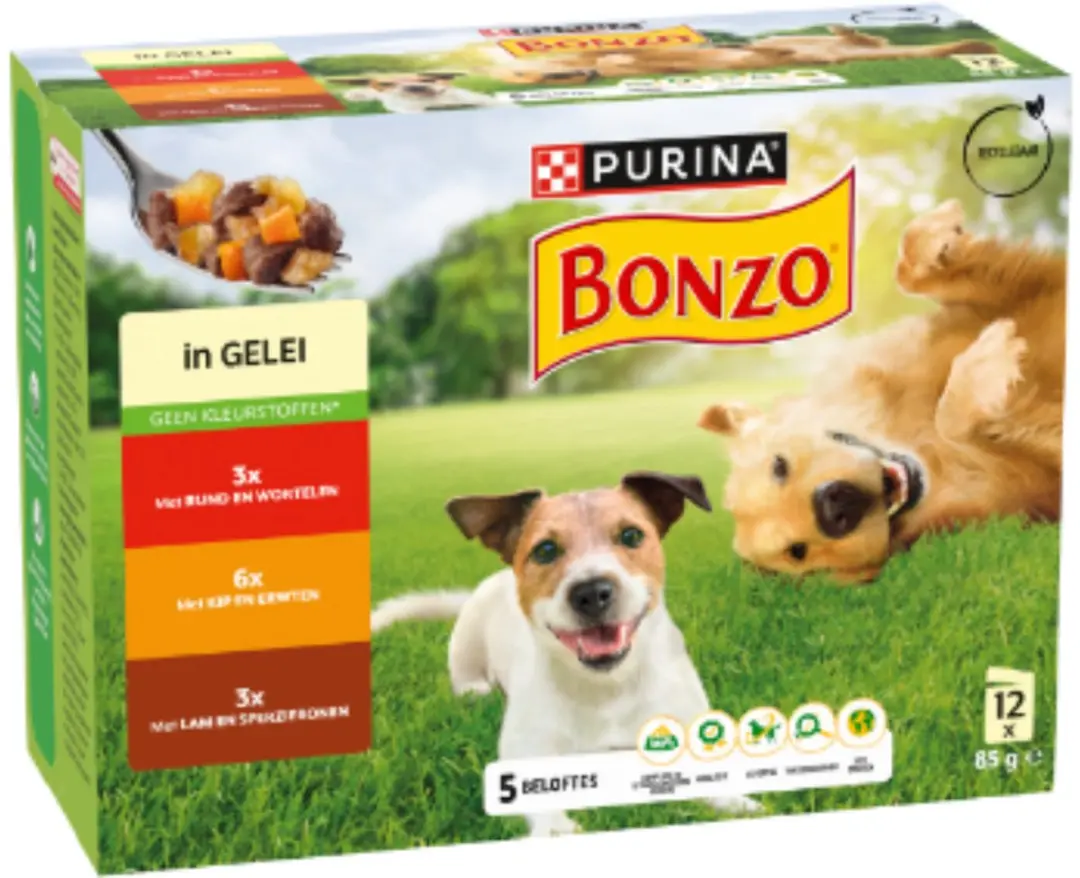Bonzo Purina Friskies Natvoer Hond Rund Kip Lam 12x85g