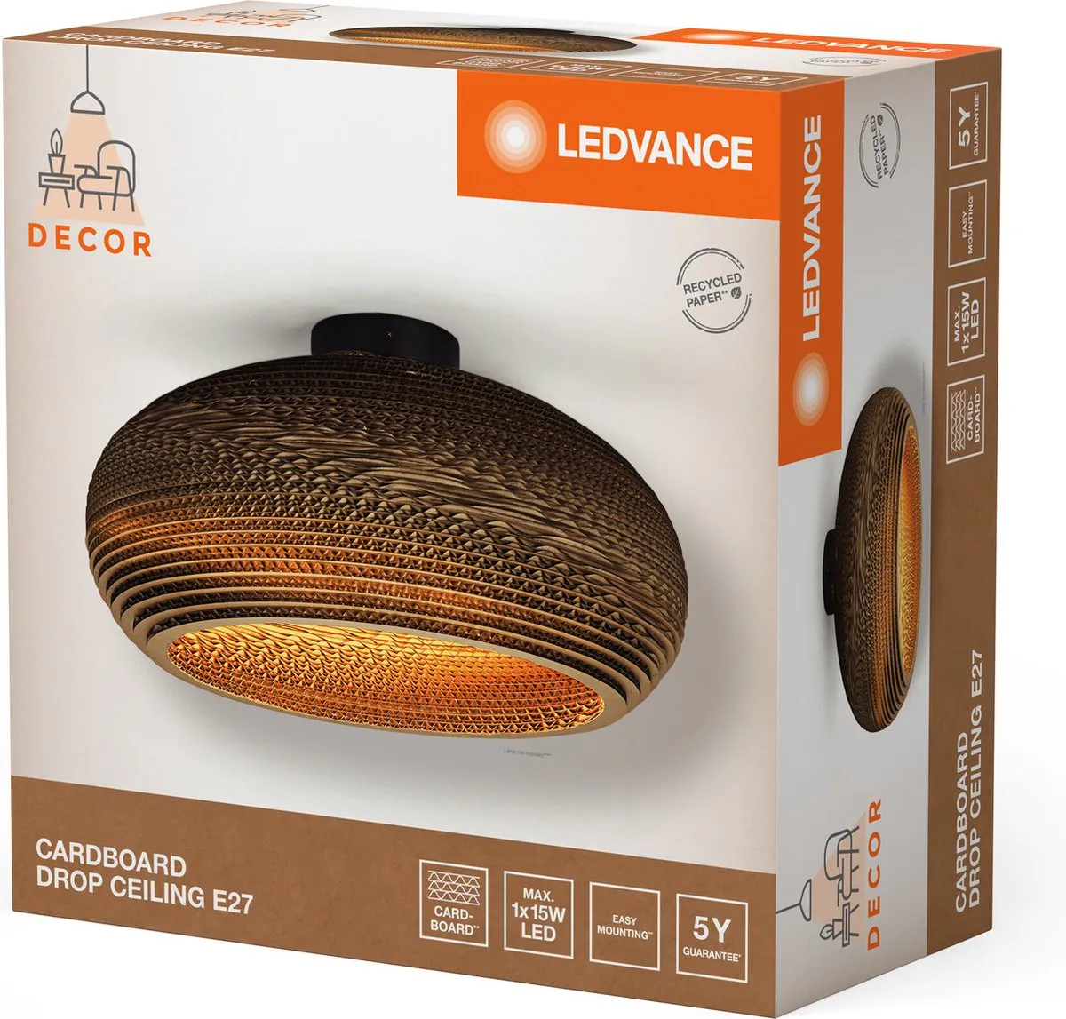 LEDVANCE Decor Cardboard Drop Plafondlamp E27 - 400mm Bruin - afbeelding 6 van 6