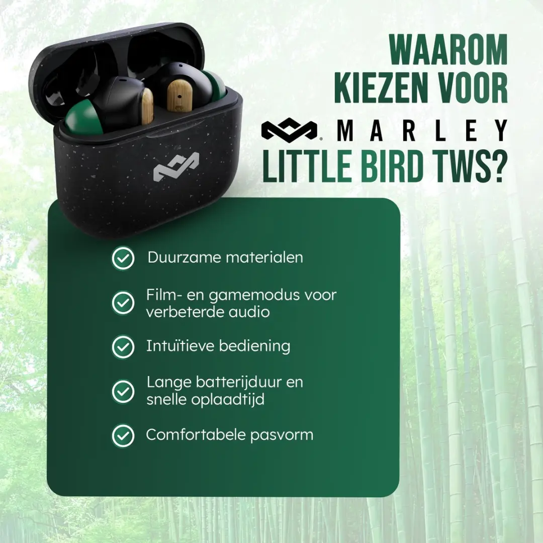 House of Marley Little Bird EM-JE123-SB Draadloze Oordopjes - 24 uur - Zwart