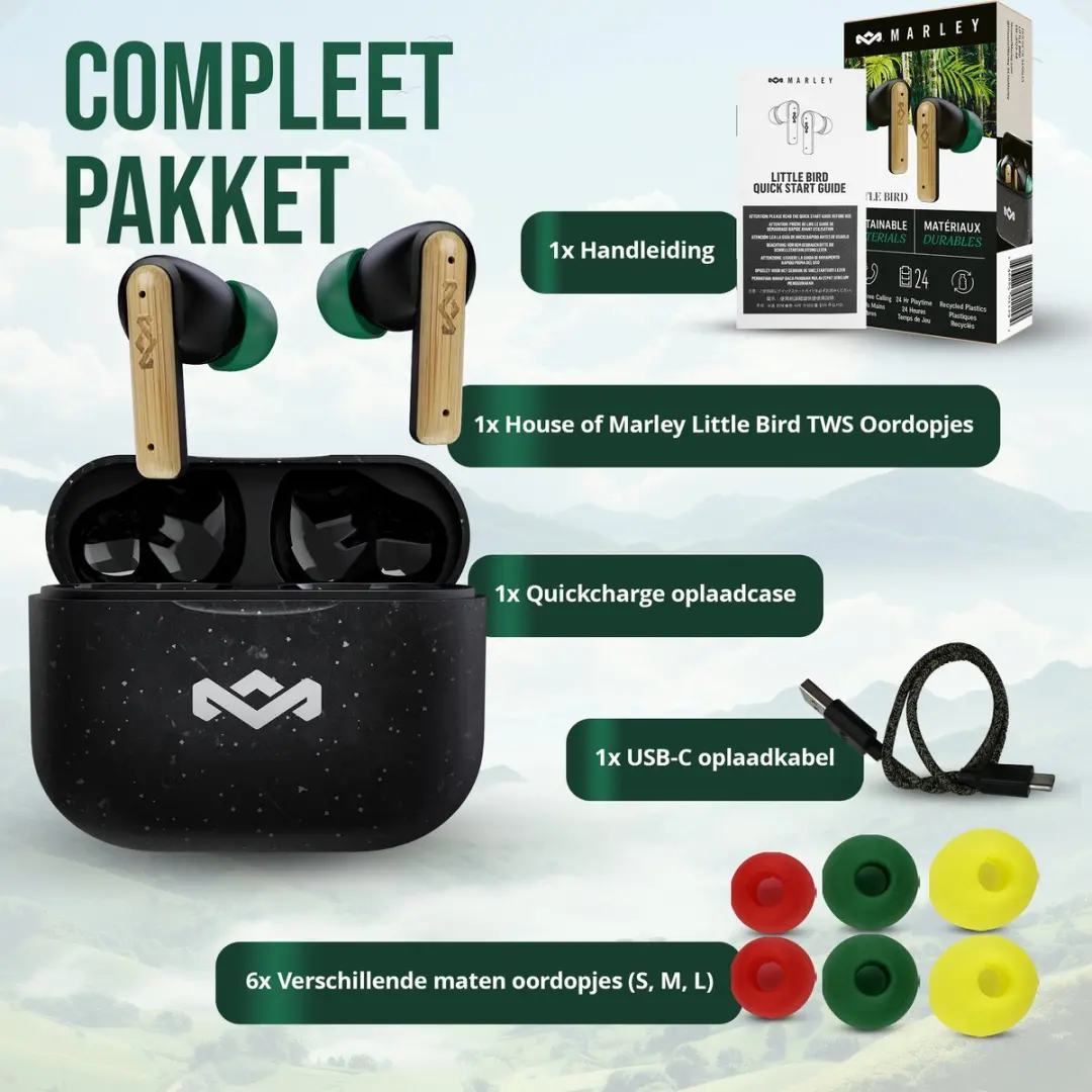 House of Marley Little Bird EM-JE123-SB Draadloze Oordopjes - 24 uur - Zwart - afbeelding 6 van 6