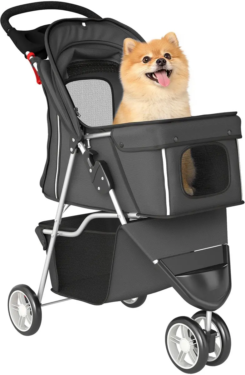 Pawhut Huisdierenwagen - 77L x 44B x 102H cm Donkergrijs