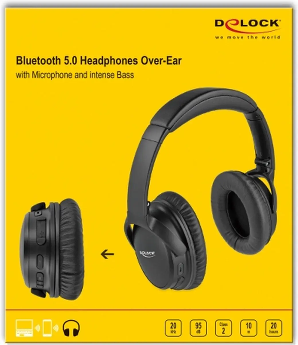 Delock 27181 Bluetooth Over-Ear Hoofdtelefoon - 20 Uur