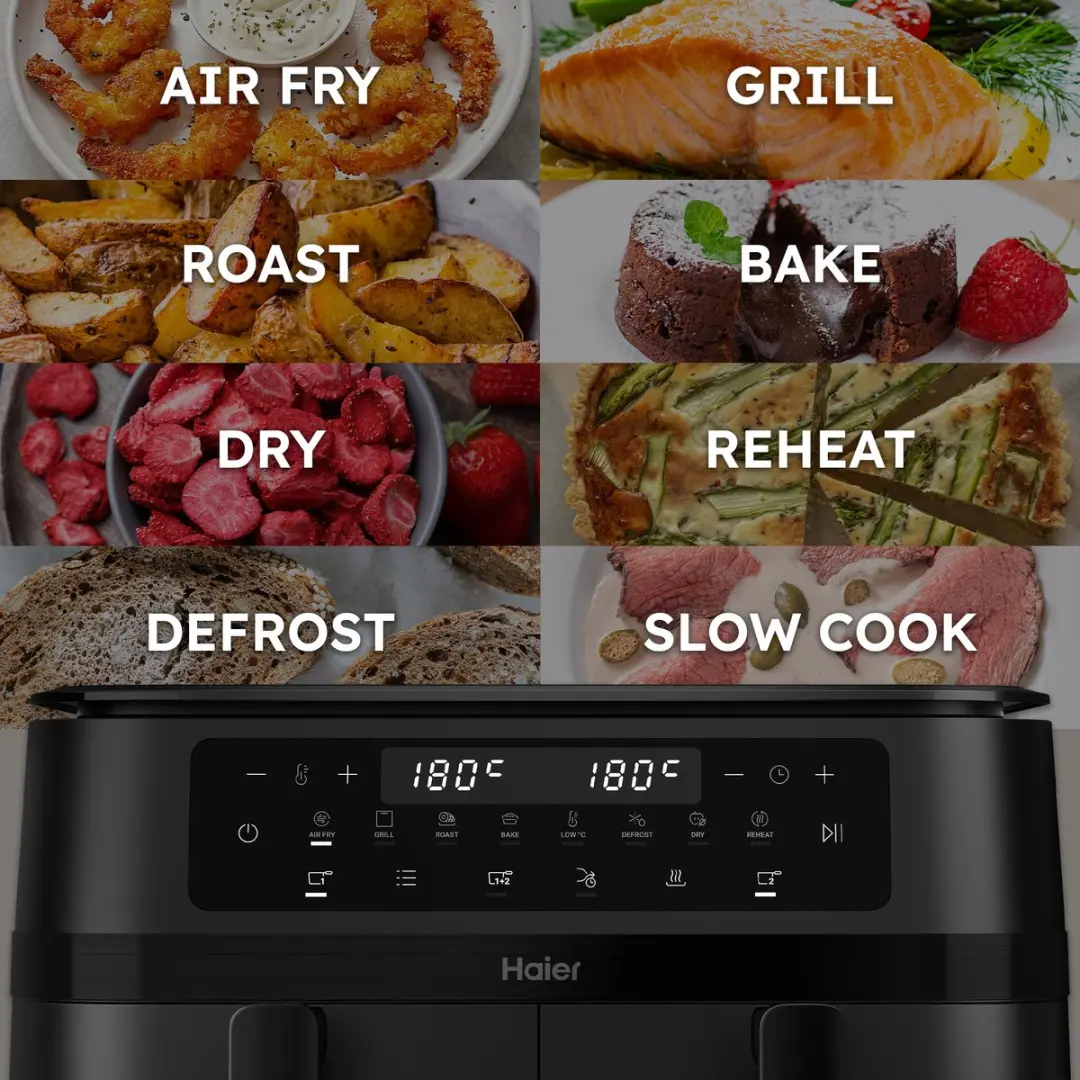 Haier Airfryer XXL AF3AD 011 - 11L Dual Zone - 3000W - 8in1 - Zwart