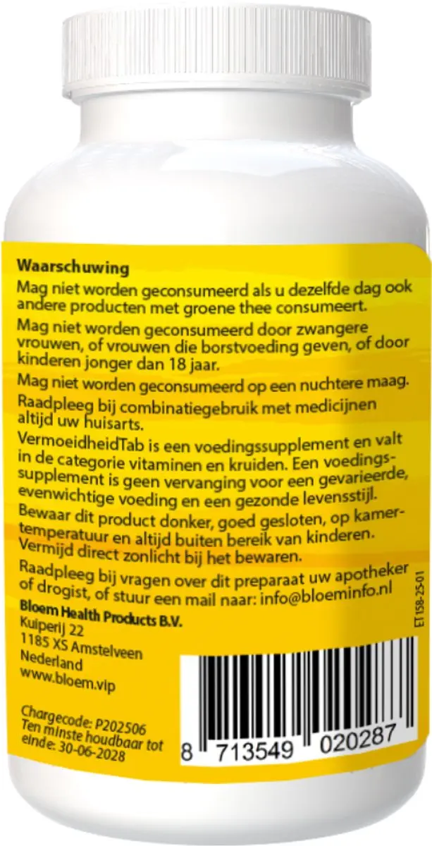 Bloem Vermoeidheidtabletten 60 Stuks - 60mg