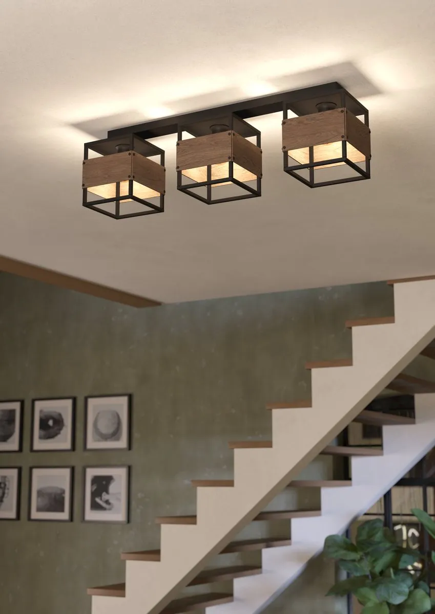 Eglo Evesham Plafondlamp 3x E27 - 87,5cm Zwart/Bruin