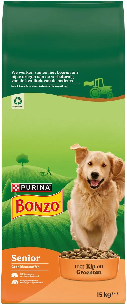 Bonzo Droog Senior Hondenvoer 15kg - Kip & Groenten