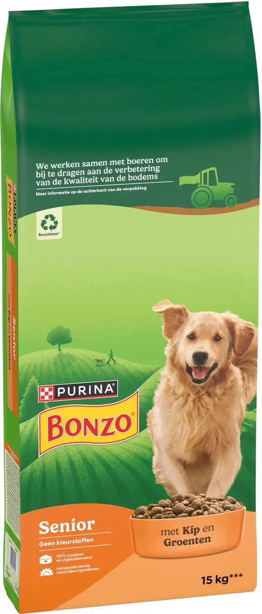 Bonzo Droog Senior Hondenvoer 15kg - Kip & Groenten