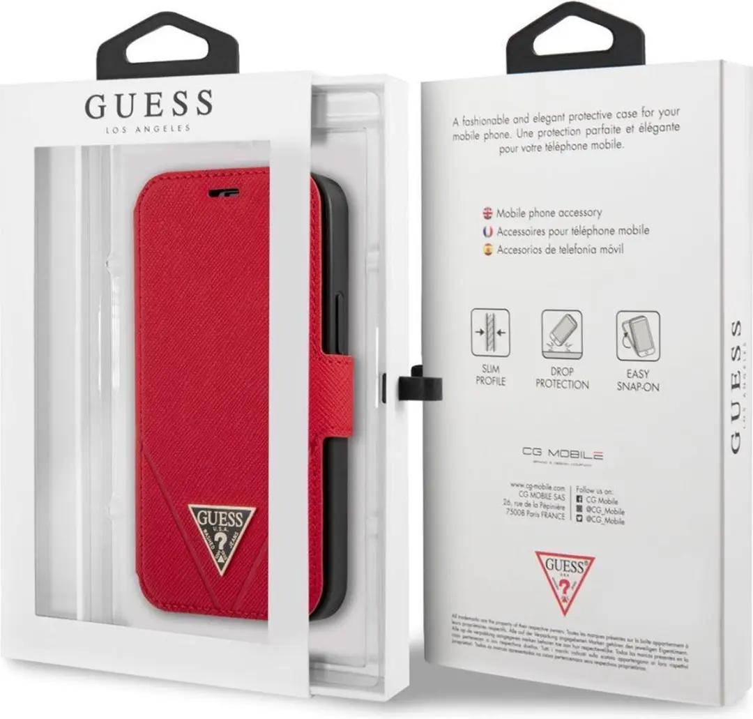 GUESS iPhone 12 Mini Bookcase Hoesje - Rood - 3 Pasjes