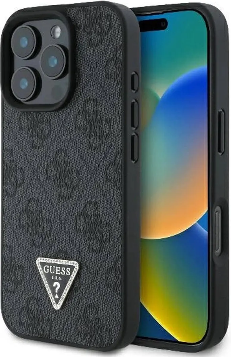 GUESS Hoesje iPhone 16 Pro Max Strass Metallic - Zwart