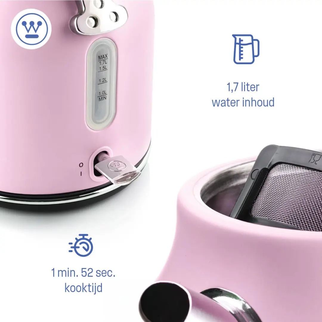Westinghouse Retro Waterkoker WKWKH148PK 1,7L - 2200W - Roze
