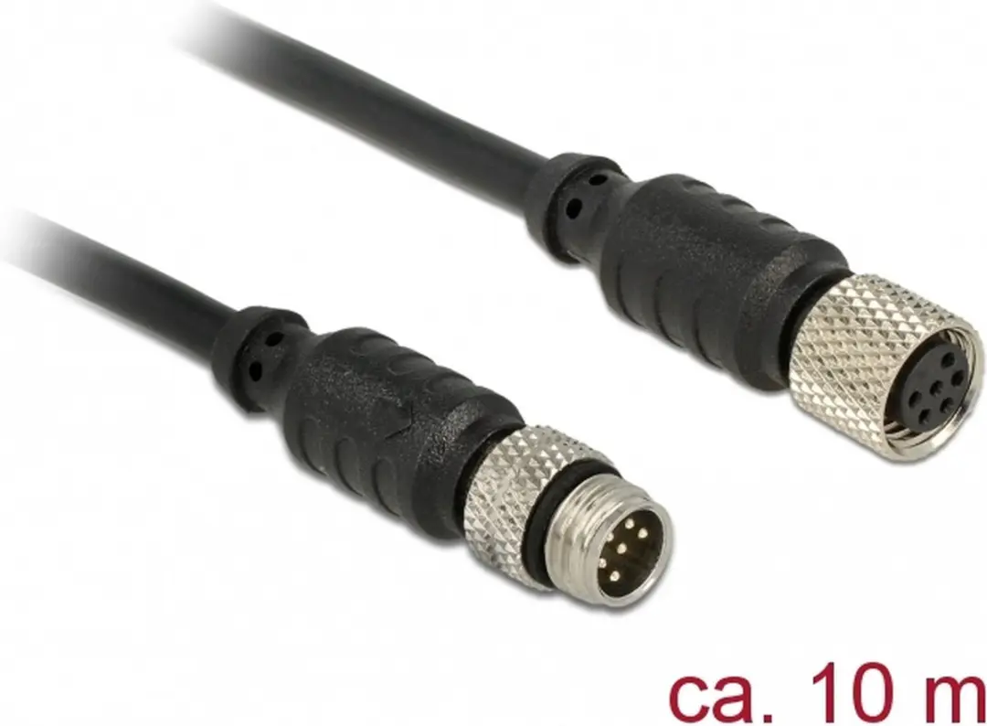 Delock M8 Sensor/Actuator Kabel 10m - 6 Pin M8 M/F - Waterproof - Zwart