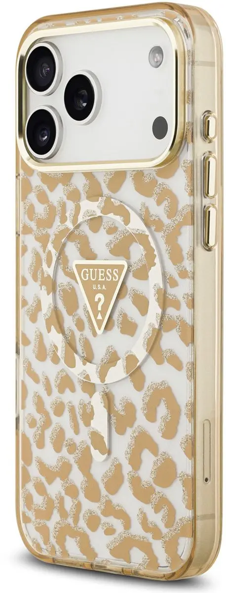 GUESS Back Cover Case iPhone 17 Pro Max - Brown MagSafe - Leopard Glitter