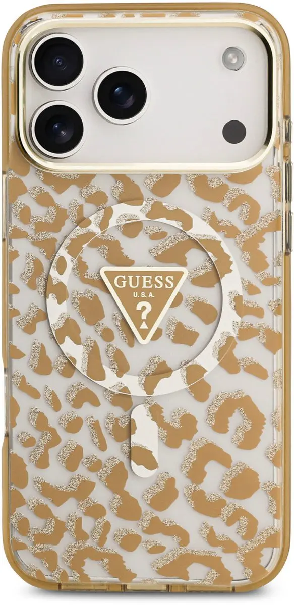 GUESS Back Cover Case iPhone 17 Pro Max - Brown MagSafe - Leopard Glitter