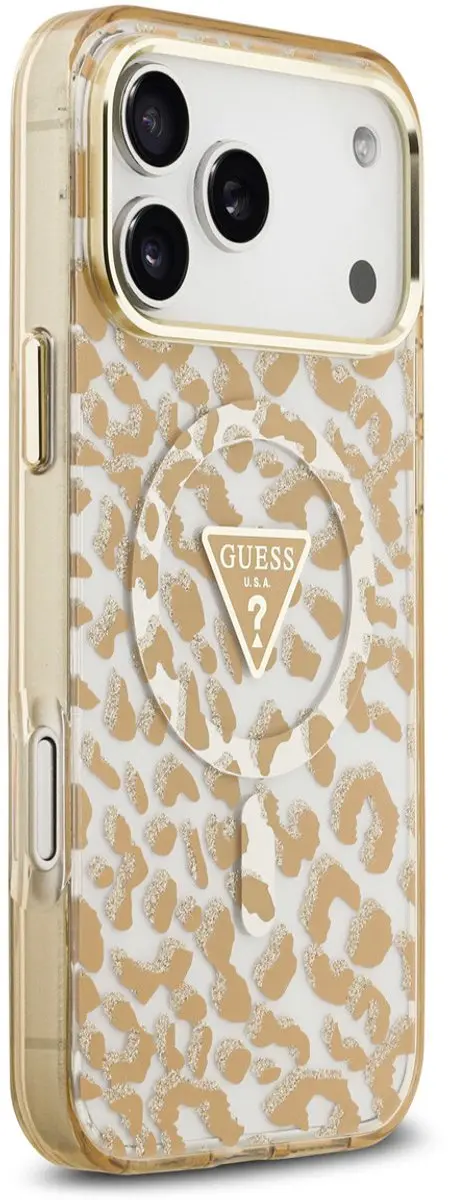 GUESS Back Cover Case iPhone 17 Pro Max - Brown MagSafe - Leopard Glitter