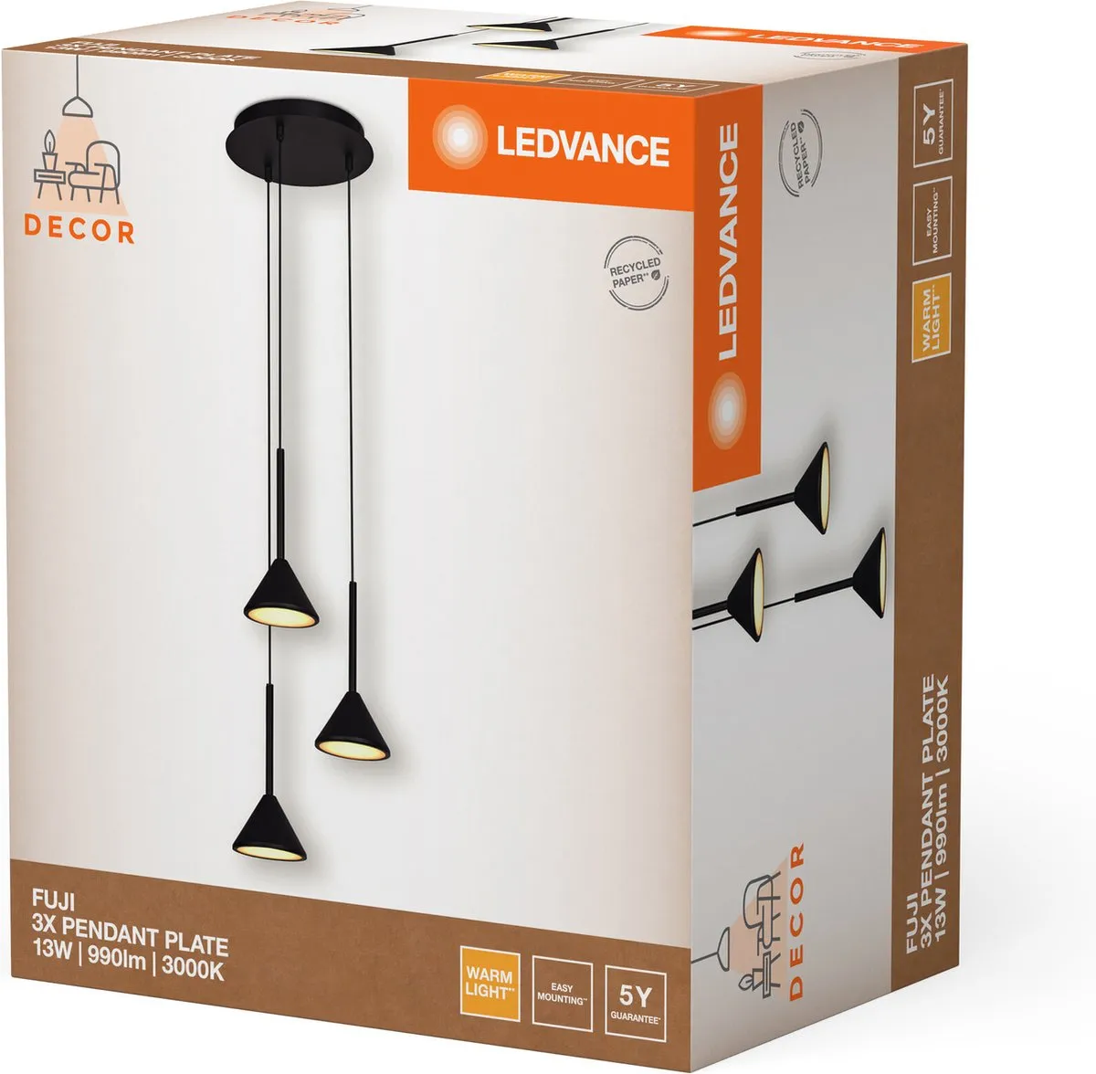LEDVANCE Decor Fuji 3XPendant 13W - Zwart - afbeelding 6 van 6