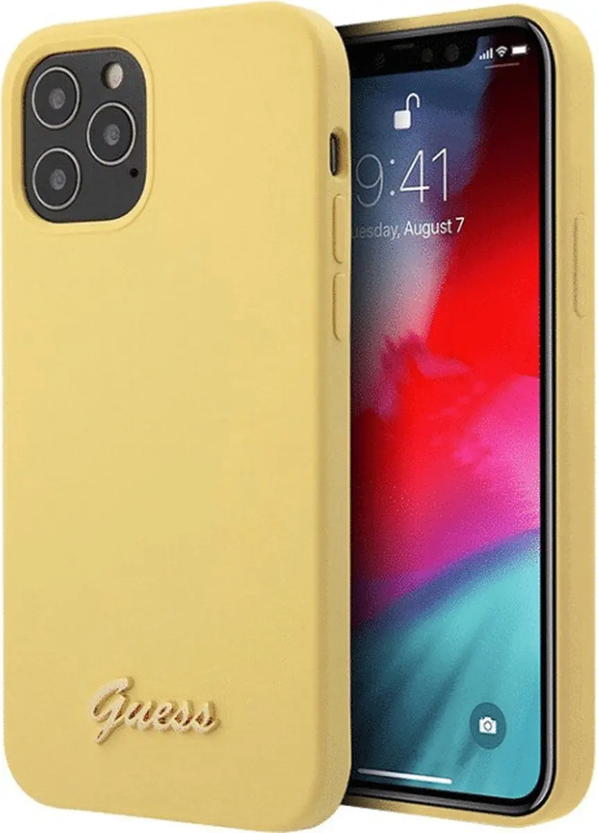 GUESS Silicone Backcover Retro Logo - iPhone 12 Pro Max - Geel