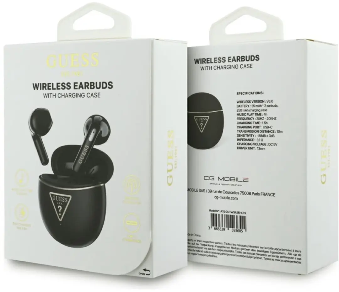 GUESS Gold Line Triangle TWS Hoofdtelefoons - Zwart