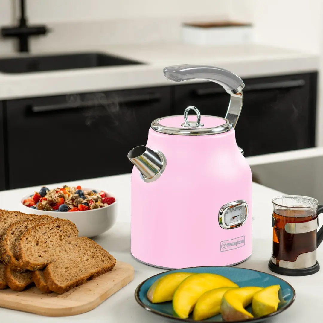 Westinghouse Retro Waterkoker 1,7L + Broodrooster 2 Sneden - Roze