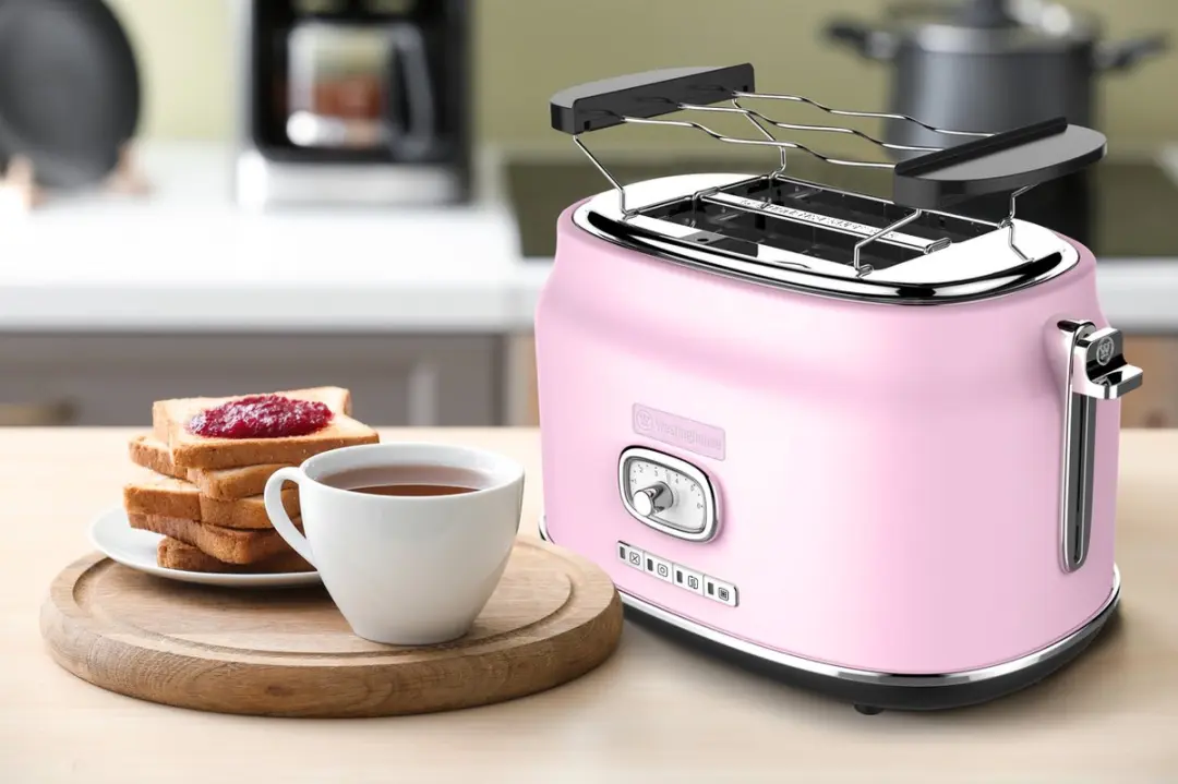 Westinghouse Retro Waterkoker 1,7L + Broodrooster 2 Sneden - Roze