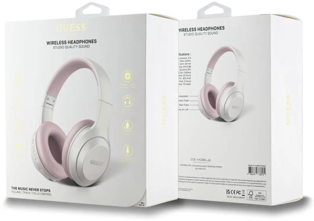 Guess BI-Color Printed Gold Logo Over-Ear Bluetooth Koptelefoon - Roze
