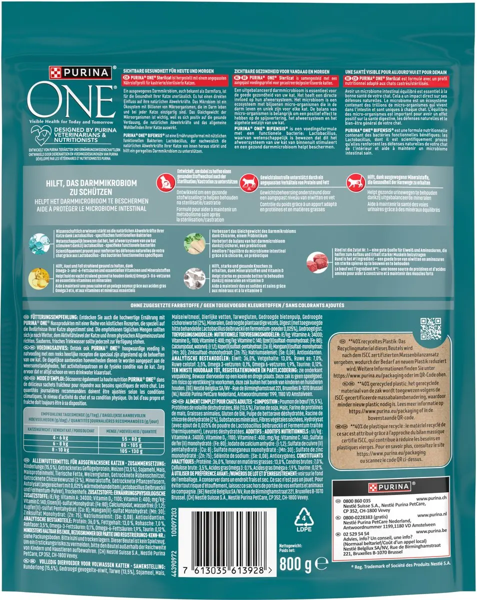 Purina ONE Sterilcat Kattenbrokjes Rund & Tarwe - 4x800g