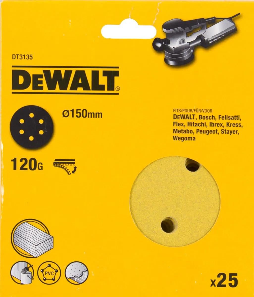 DeWalt DT3135 P120 Schuurschijf 150mm - 25 Stuks