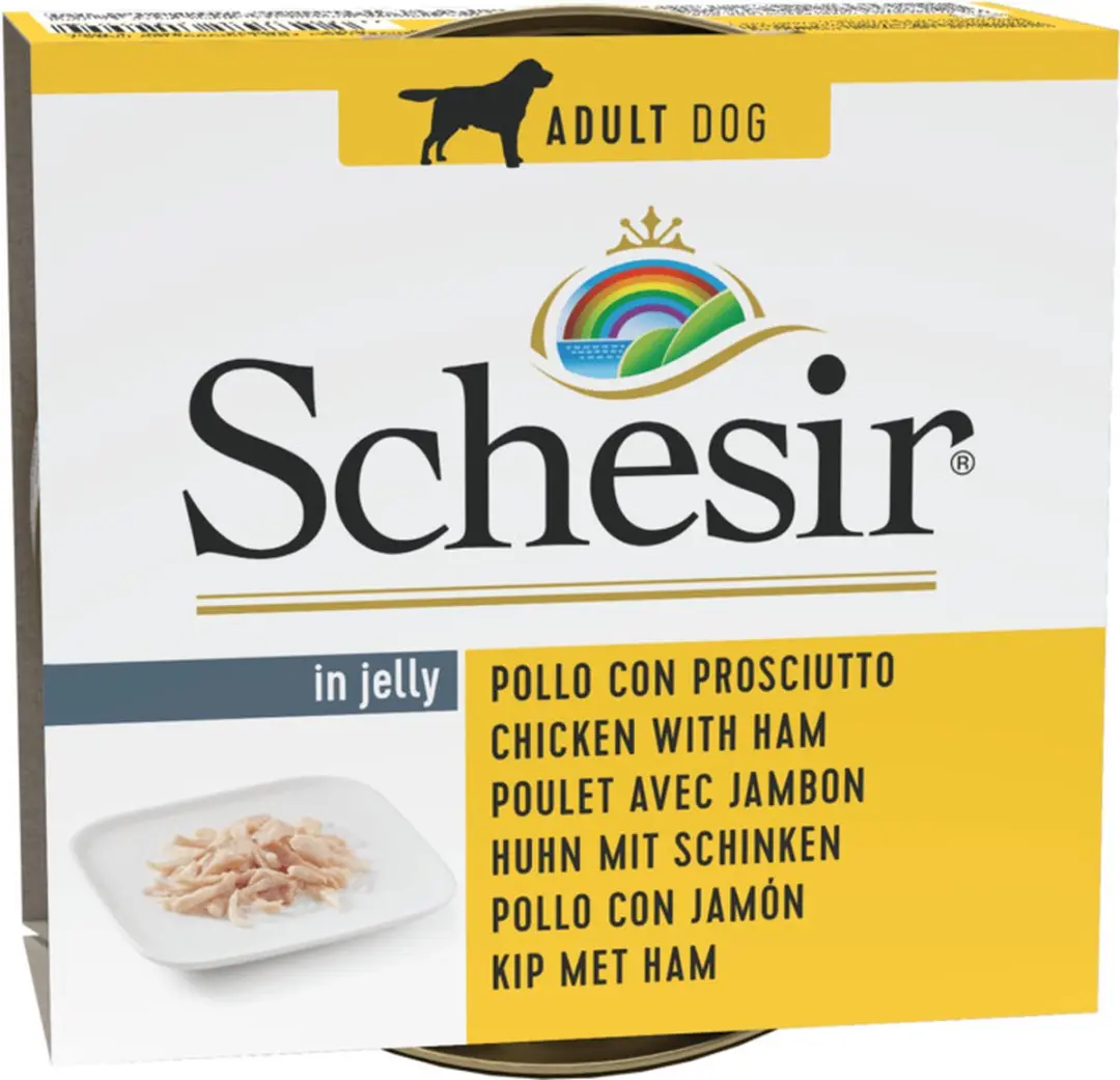 Schesir Hond Blik Gelei 150g - Kipfilet & Ham - 10 Stuks