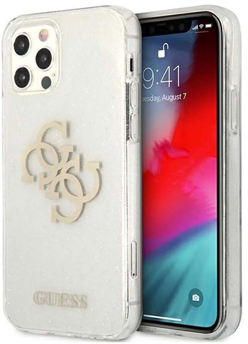 GUESS 4G Logo Glitter TPU Hoesje - iPhone 12 Pro Max - Transparant