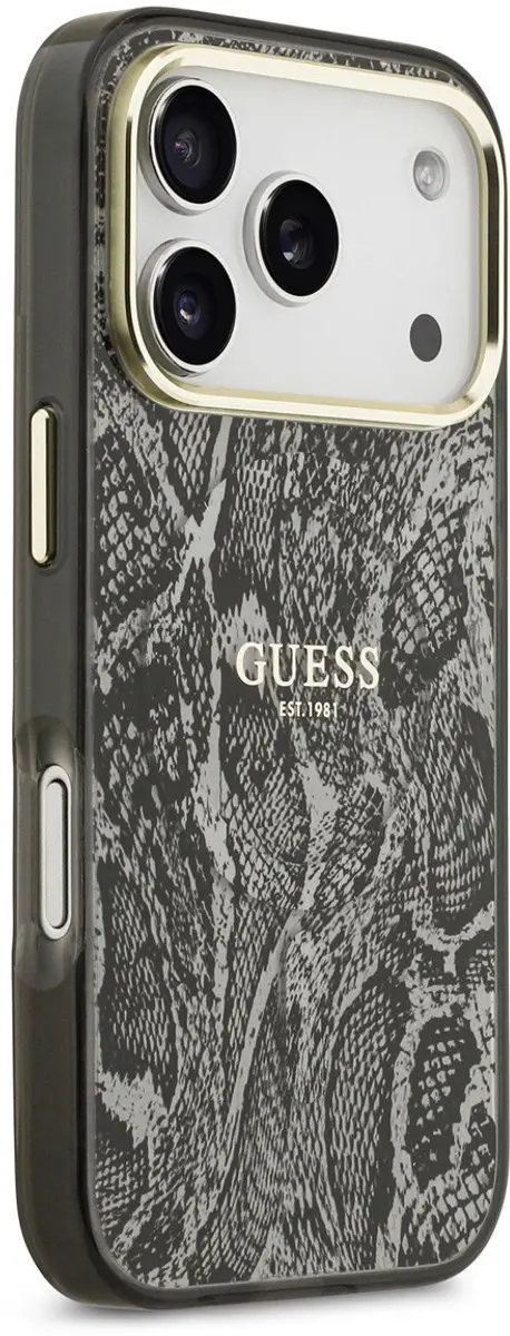 GUESS Back Cover Case iPhone 17 Pro - Zwart Slangenprint