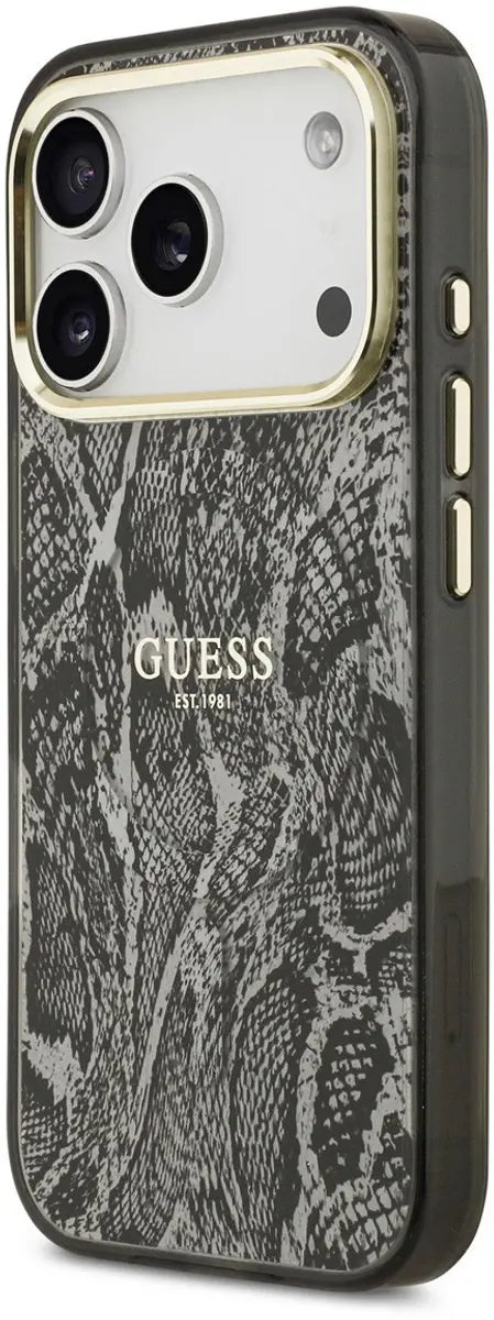 GUESS Back Cover Case iPhone 17 Pro - Zwart Slangenprint