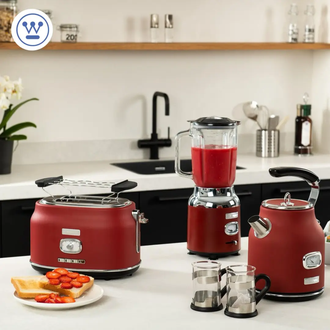 Westinghouse Retro 6-delige Set - Handmixer Staafmixer Blender 1,5L - Rood
