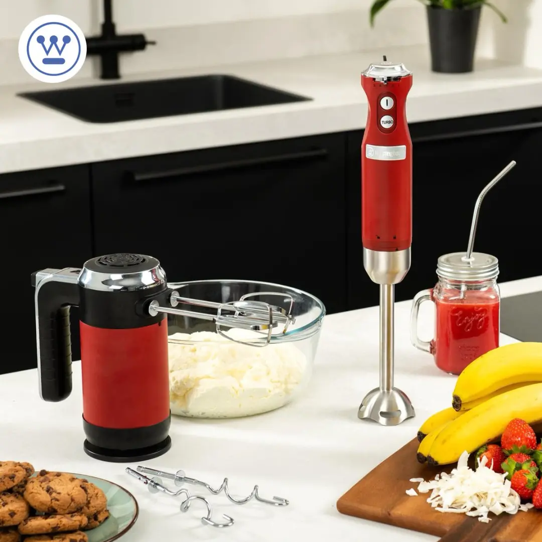 Westinghouse Retro 6-delige Set - Handmixer Staafmixer Blender 1,5L - Rood