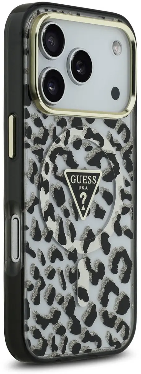 GUESS Back Cover Case iPhone 17 Pro Max - Zwart - Leopard Glitter