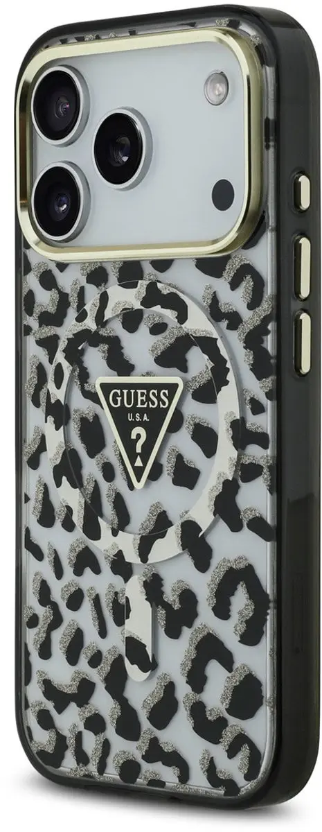 GUESS Back Cover Case iPhone 17 Pro Max - Zwart - Leopard Glitter