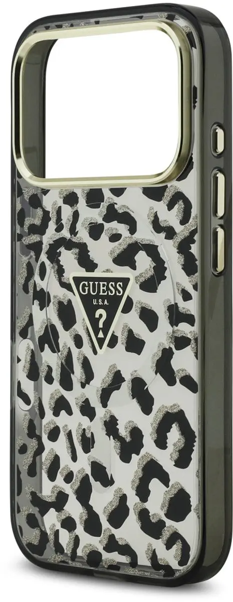 GUESS Back Cover Case iPhone 17 Pro Max - Zwart - Leopard Glitter