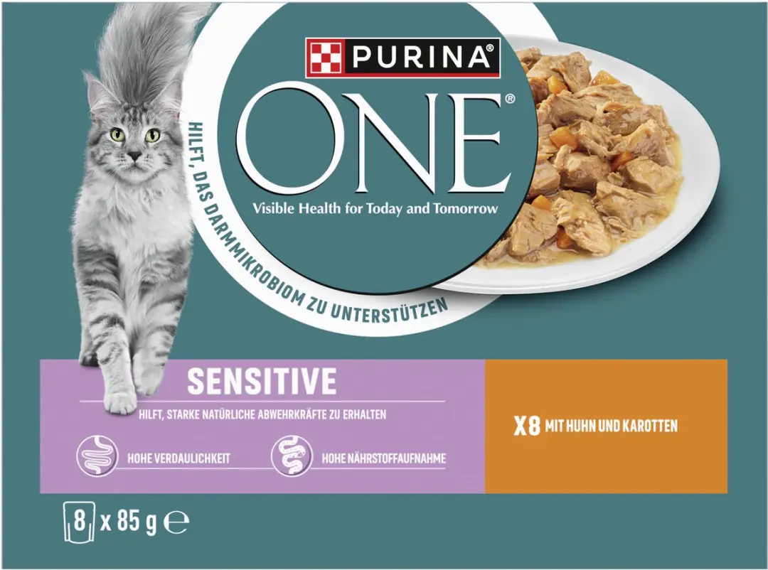 Purina ONE Sensitive Kattenvoer - 80 Stuks (10x8x85g) Kip & Wortelen