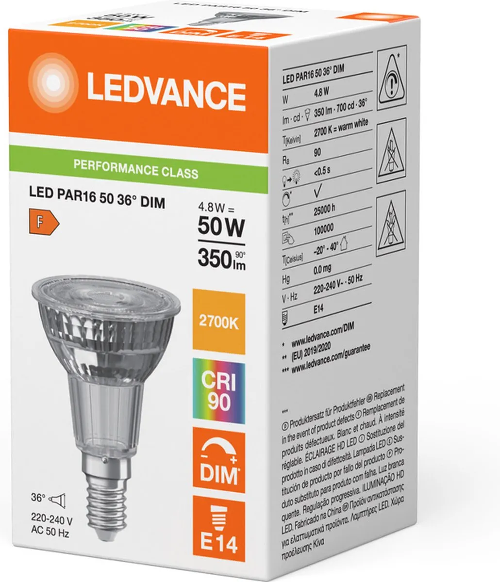 LEDVANCE Performance PAR16 E14 4.8W 350lm - 2700K Warm Wit - afbeelding 4 van 6