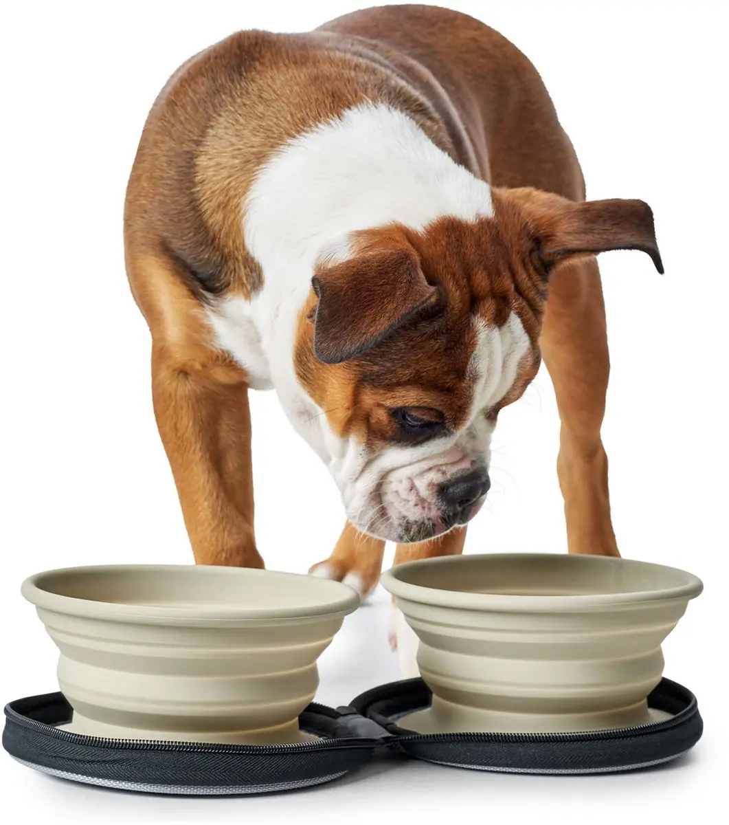 Hunter Travel Bowl Reisvoerbak - 2 Stuks Beige