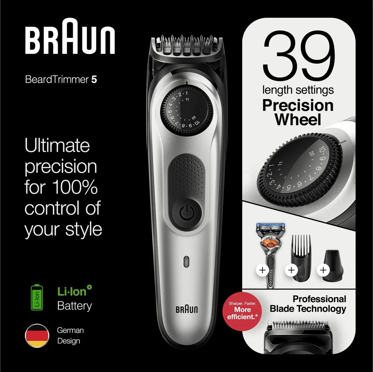 Braun BT5260 Baard- en Haartrimmer - 3 Opzetstukken - Zwart/Metaalzilver