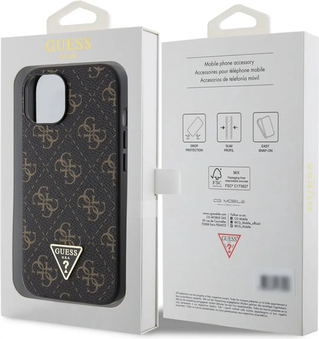 GUESS 4G Triangle Logo Hoesje iPhone 15 - Zwart