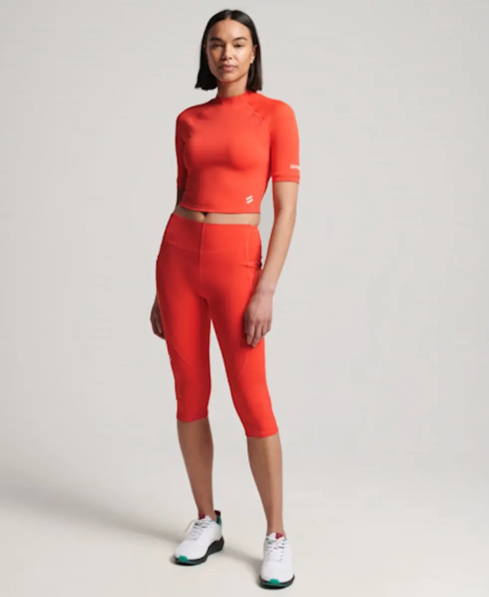 Superdry Run 3/4 Tight Crop Top - Oranje XS