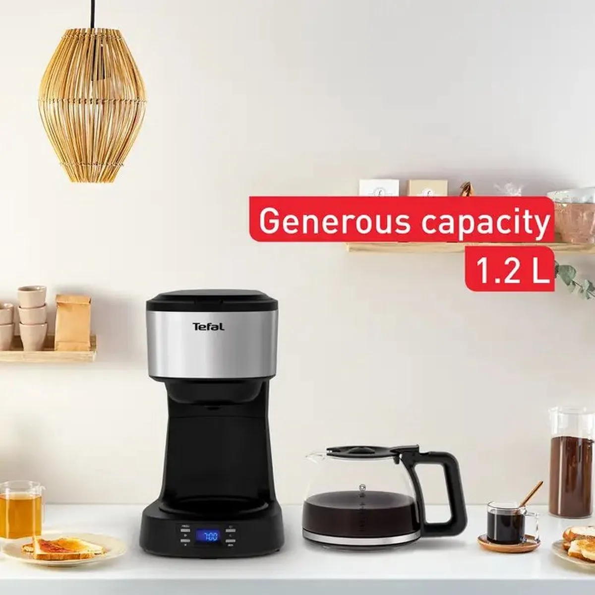Tefal Equinox CM520D Koffiezetapparaat 12 Kopjes - 1,2L - Zwart/Zilver - afbeelding 4 van 6