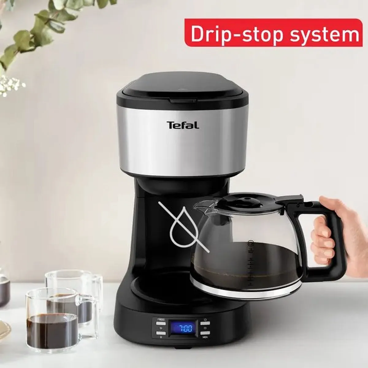 Tefal Equinox CM520D Koffiezetapparaat 12 Kopjes - 1,2L - Zwart/Zilver - afbeelding 5 van 6