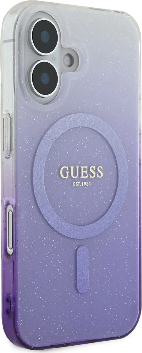 GUESS MagSafe Glitter Gradient Case iPhone 16 - Paars