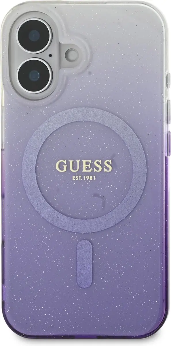 GUESS MagSafe Glitter Gradient Case iPhone 16 - Paars